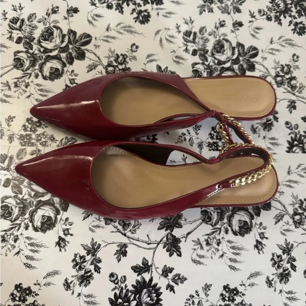 Coutgo Chic Burgundy Slingback Heels